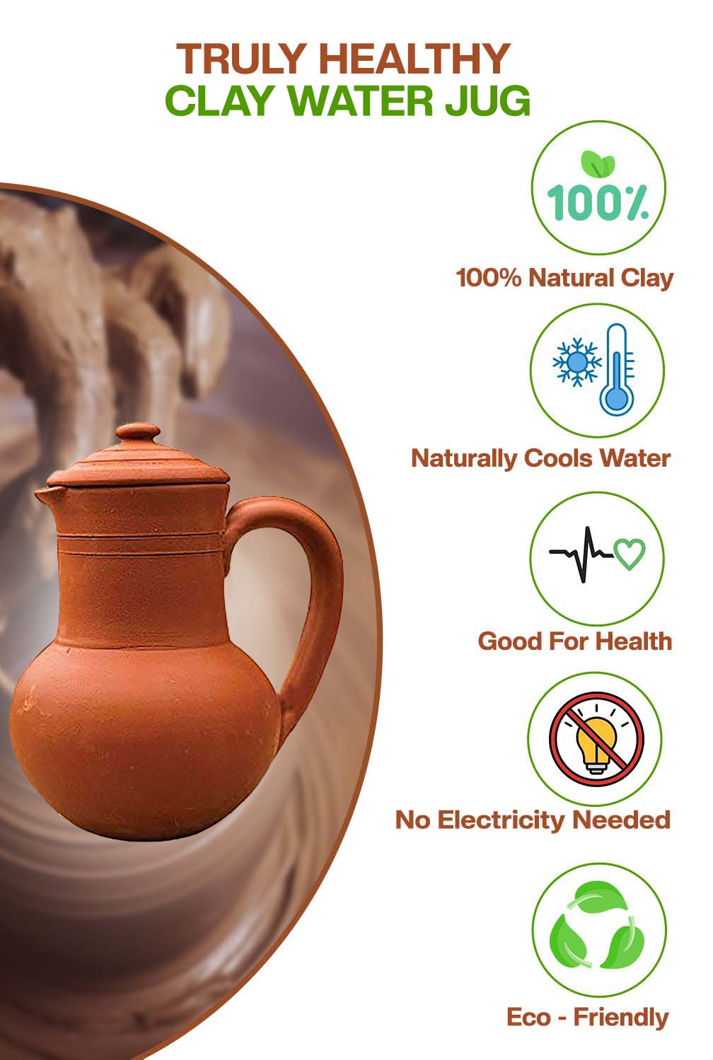 Terracotta  Water jug -2000 ml (Pre-seasoned)