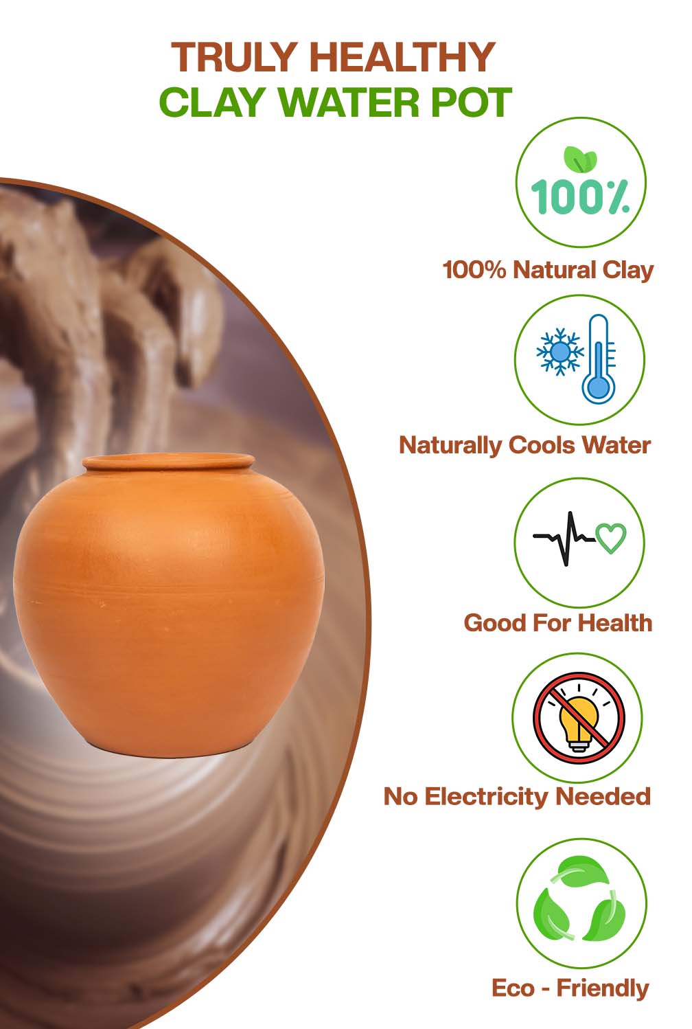 Village Decor Earthen Clay Water Pot with Lid (Pre-seasoned) 6000 ml