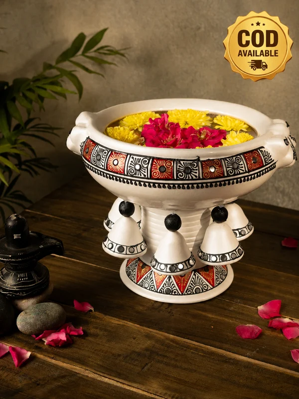 Terracotta Decorative Handpainted urli with Stand | Showpiece Vastu Benefit -(Dia - 8 Inch)