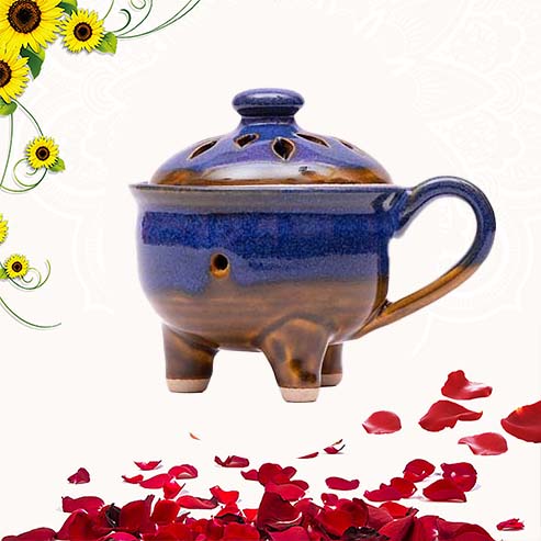 Ceramic Sambrani / Incense Holder with lid