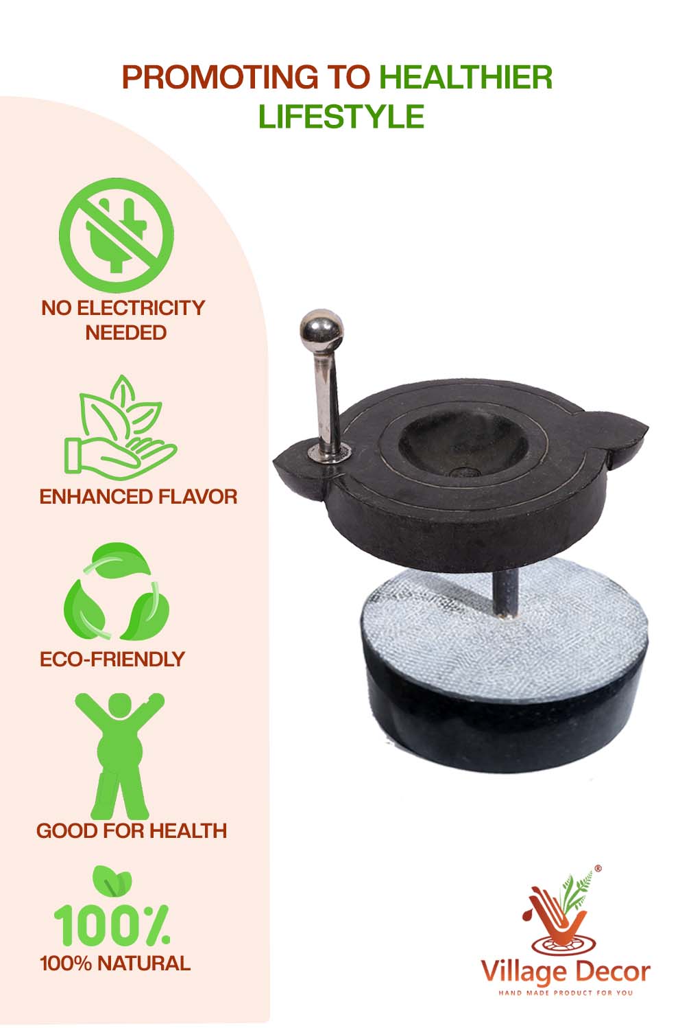 Black Carved Handmade Polished Patthar Ki Chakki |Stone Mill/Grinder (Dia - 10 inch)