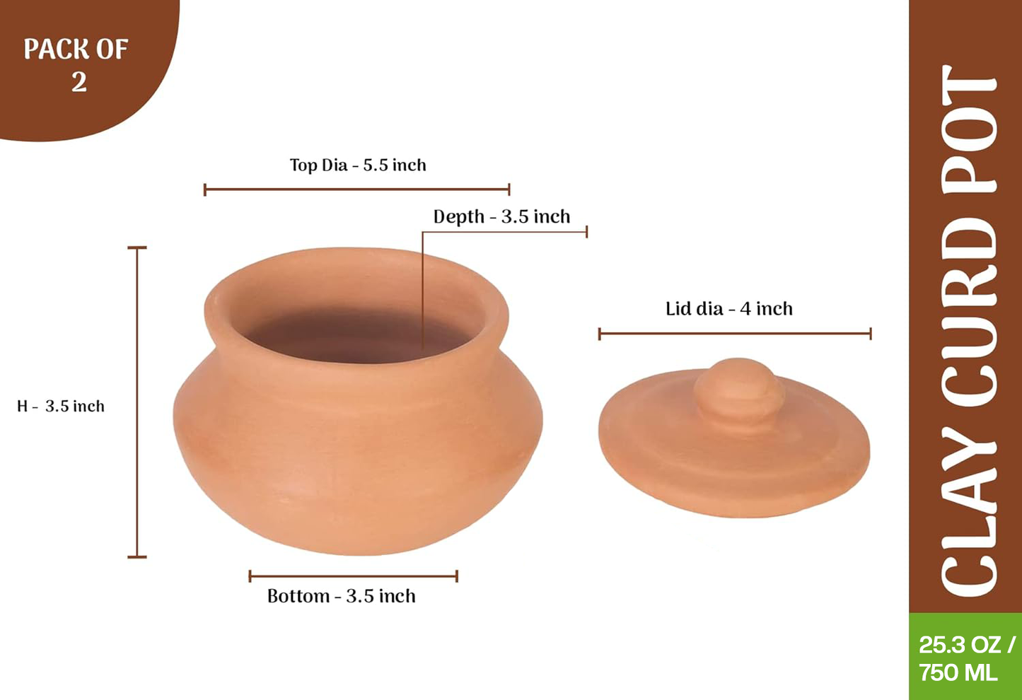 Terracotta Curd Pot / Dahi Pot Set of 2 - (750 ml)