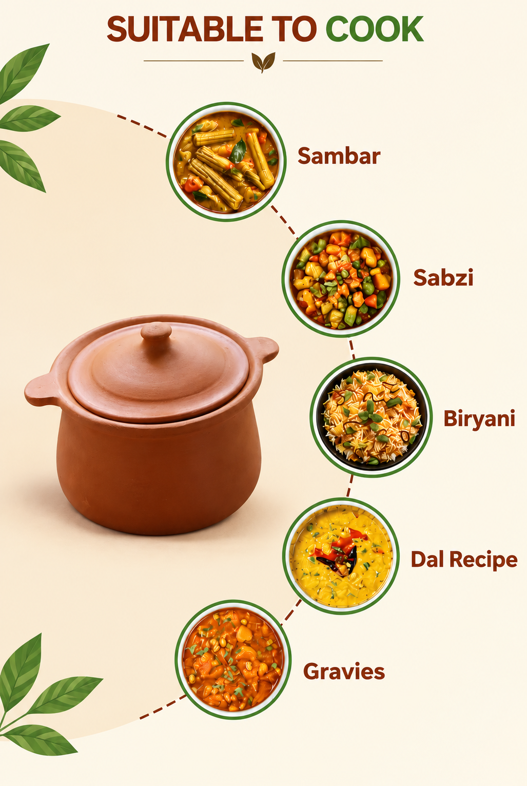 Earthen Clay Cooking Pot | Porridge Pot - 2000 Ml, 100% Toxin Free, Unglazed Natural Cookware