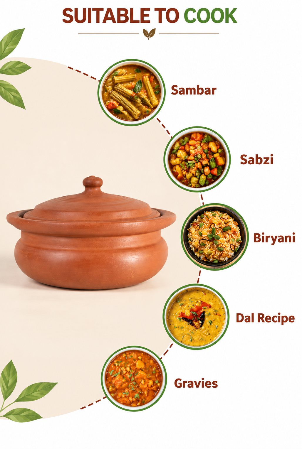 Earthen Clay Cooking Pot, Traditional Cookware, Handmade Kitchen Essential, Gas stove Safe, Mitti Ke Bartan- 1000 ml