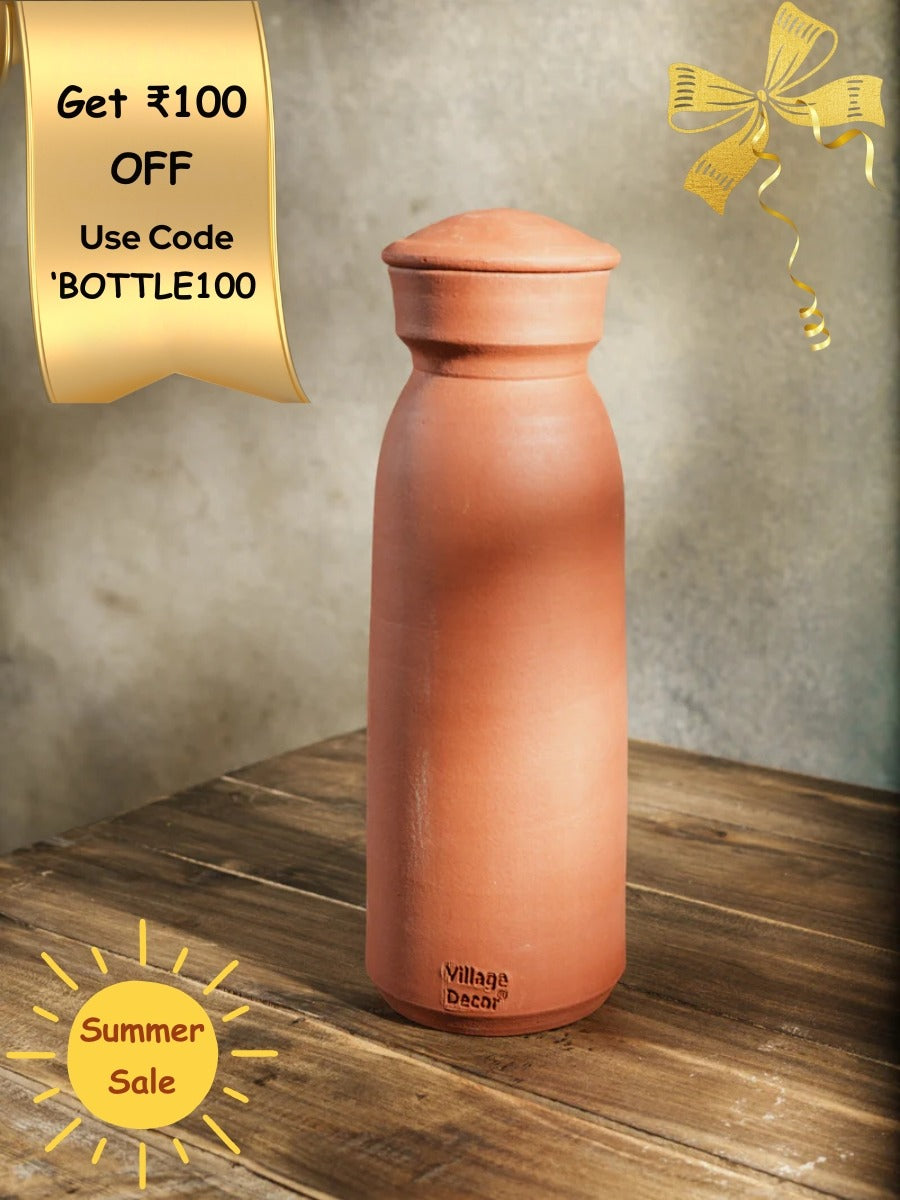 Handmade clay water bottle - Summer sale