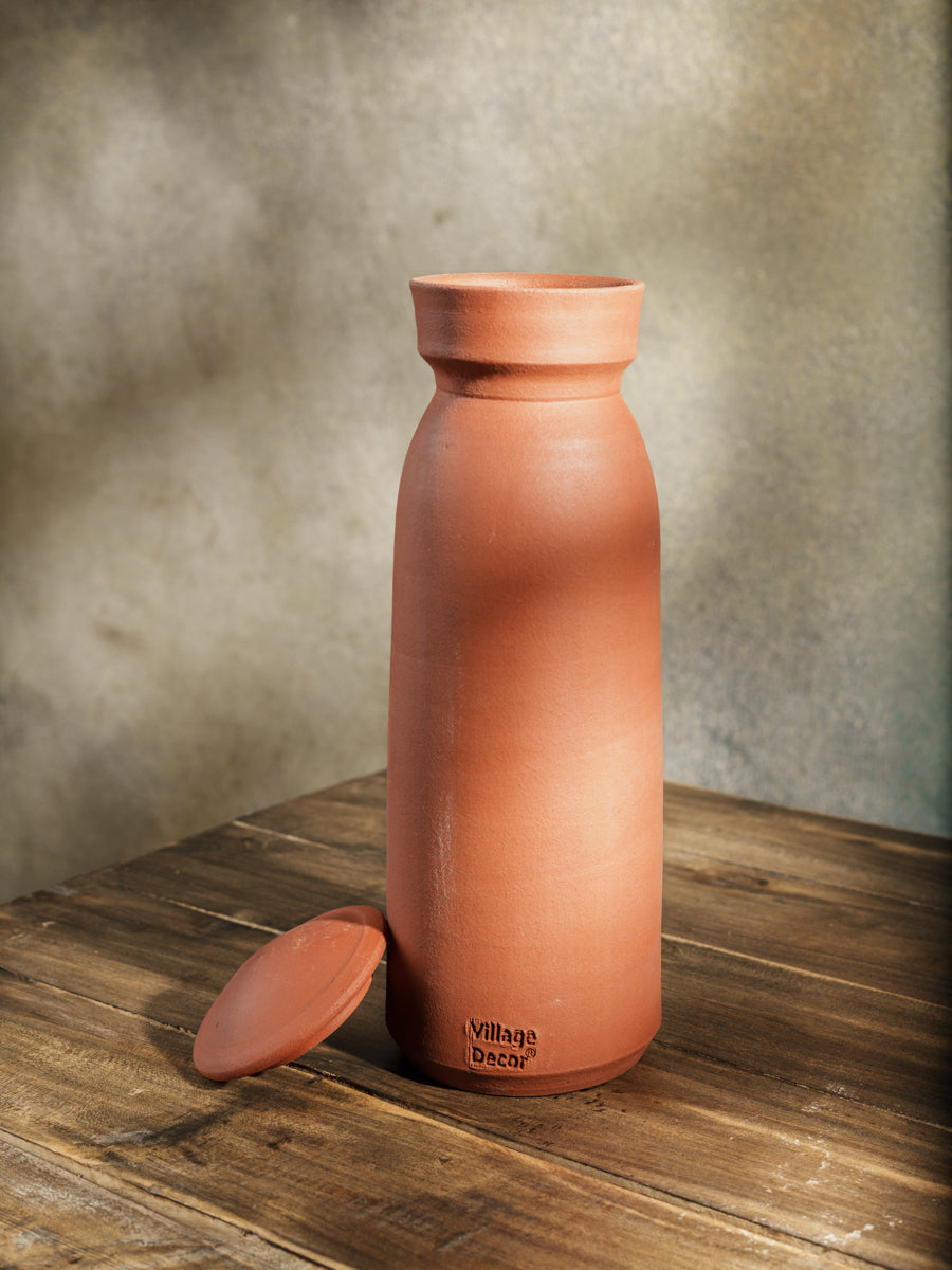 Village Decor Terracotta clay water bottle with lid (Pre-seasoned) 1000 ML