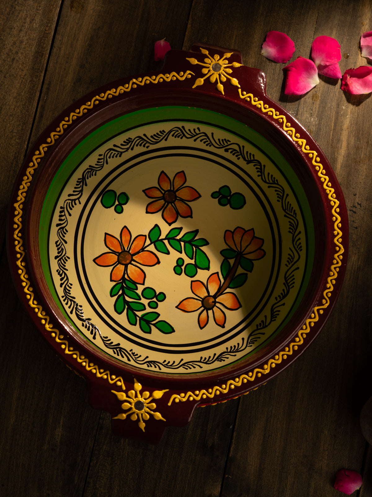 Hand Painted  Terracotta urli/Decorative Bowl (Green)
