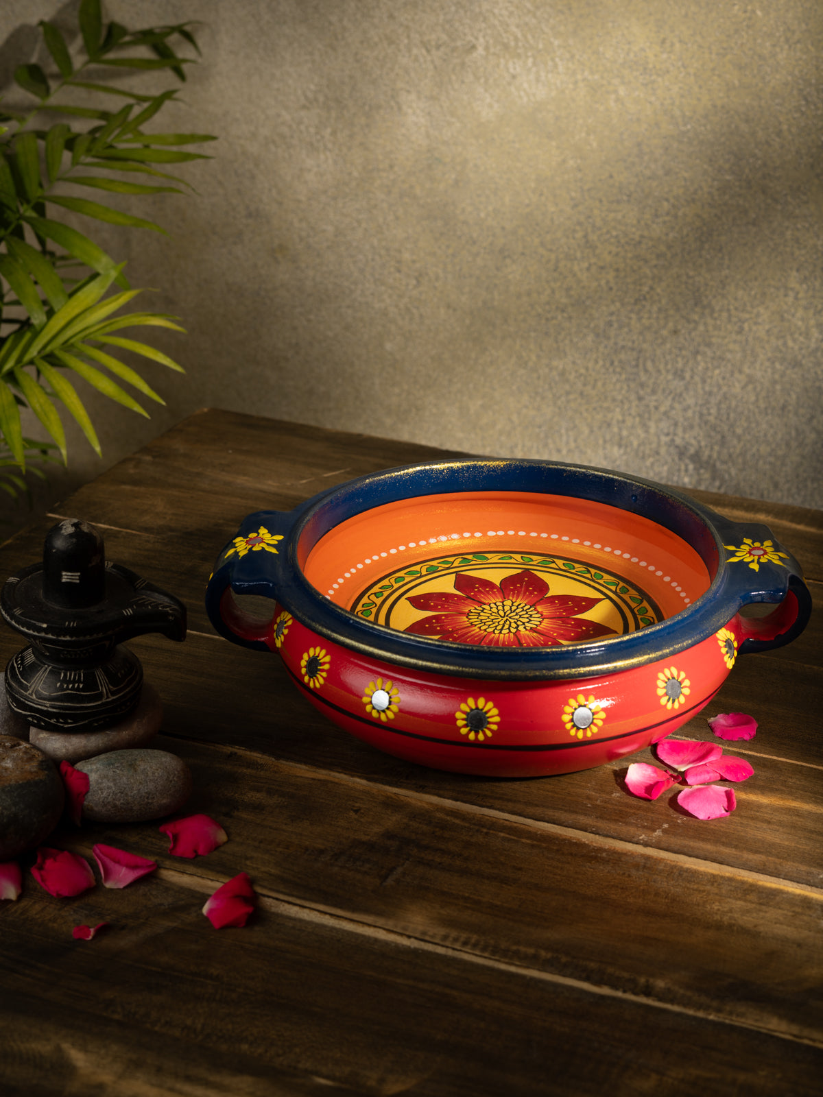 Hand Painted Terracotta urli/Decorative Bowl - (Dia - 8.4 inch)