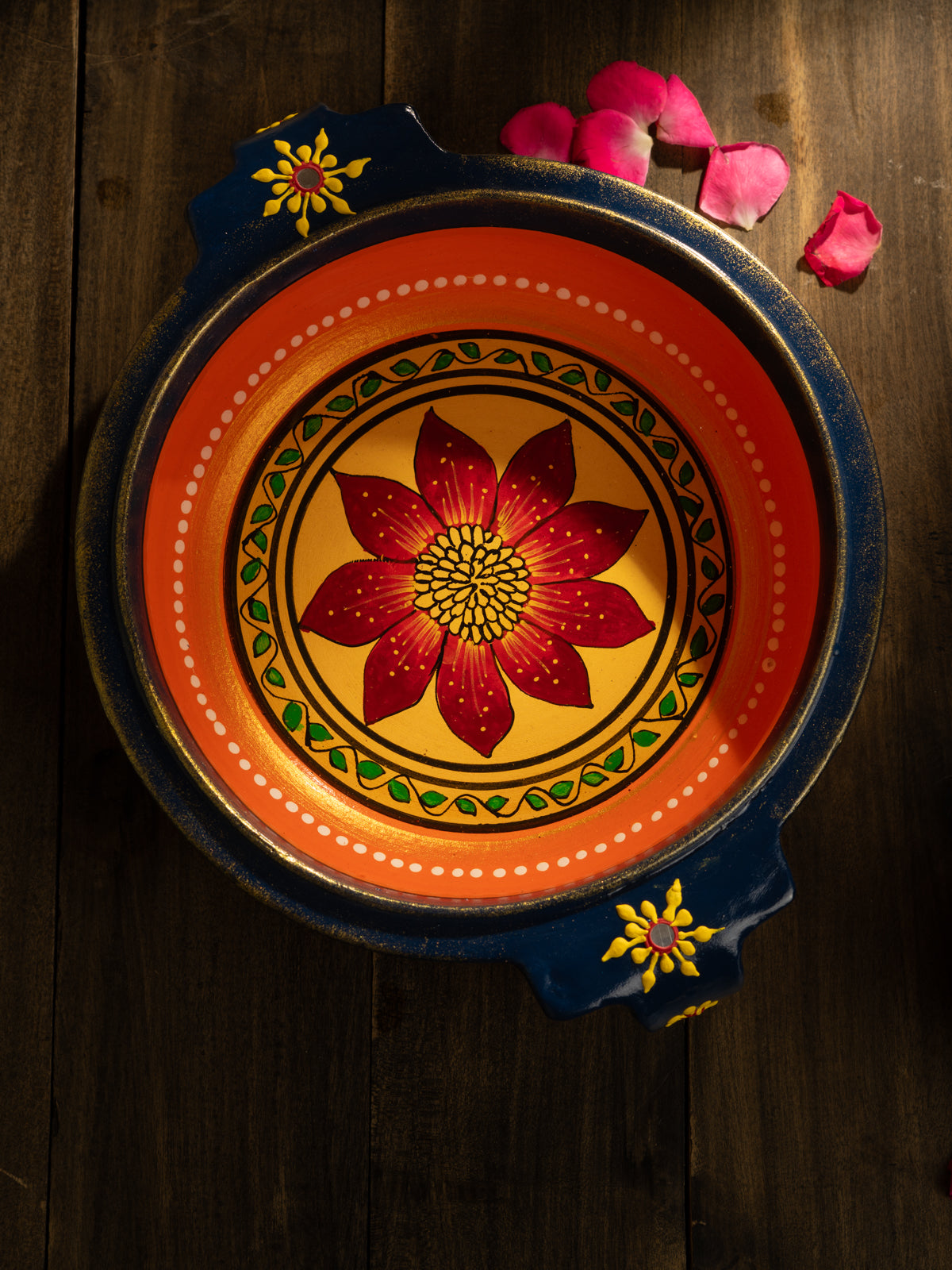 Hand Painted Terracotta urli/Decorative Bowl - (Dia - 8.4 inch)