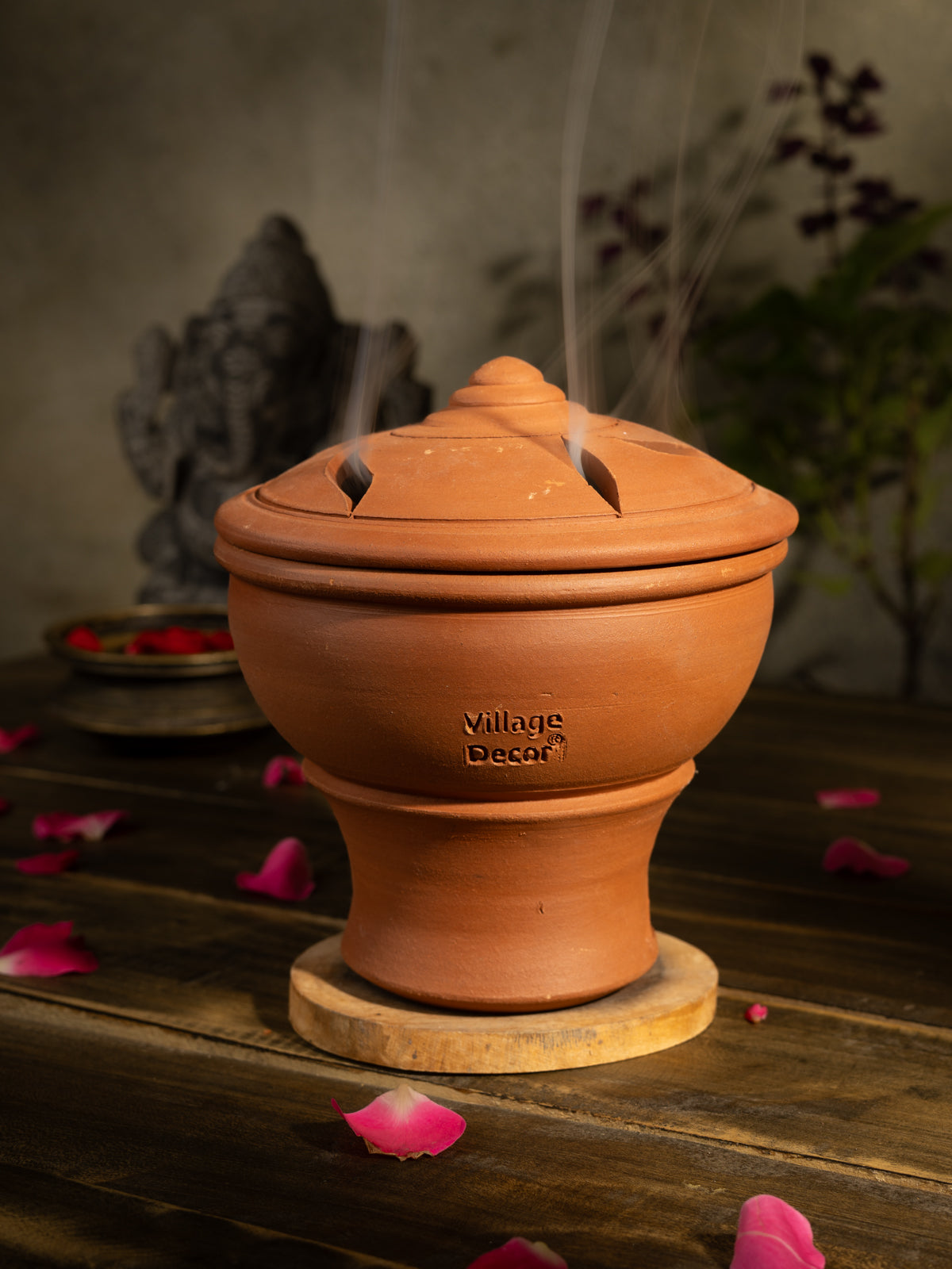 Earthen Clay Sambrani Holder with lid Incense Holder - Pack 1