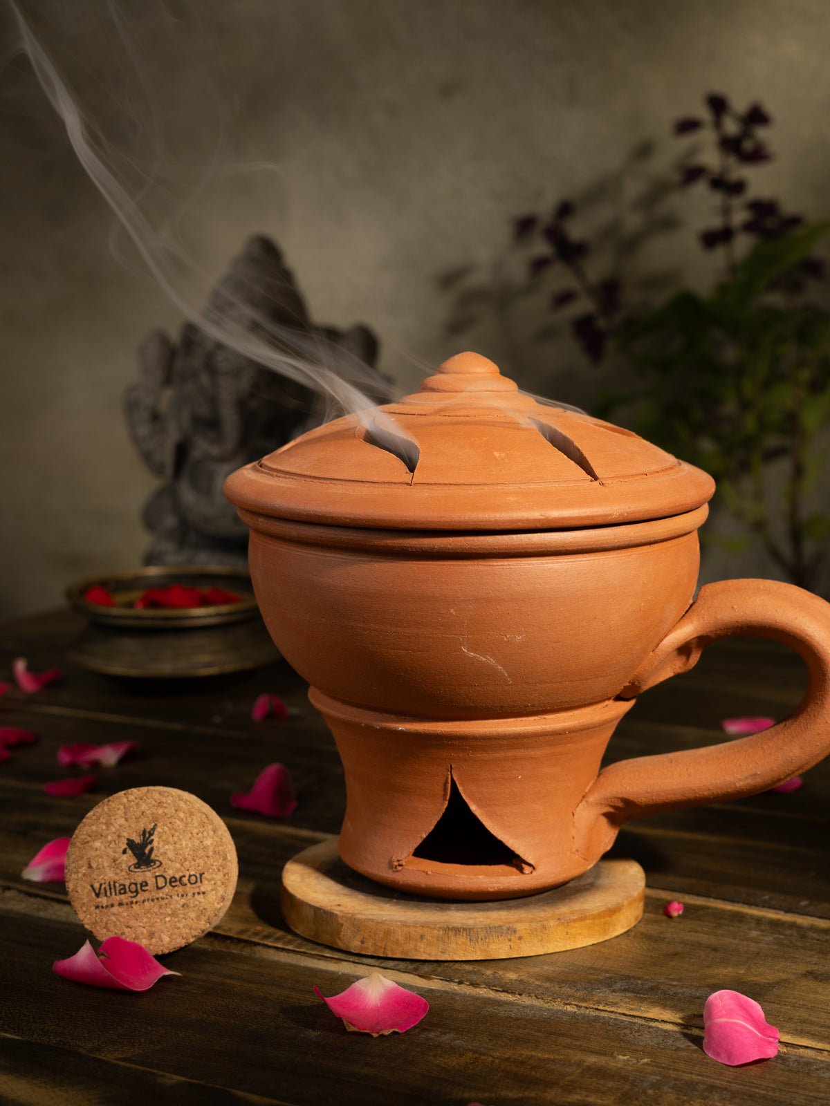 Earthen Clay Sambrani Holder with lid Incense Holder - Pack 1
