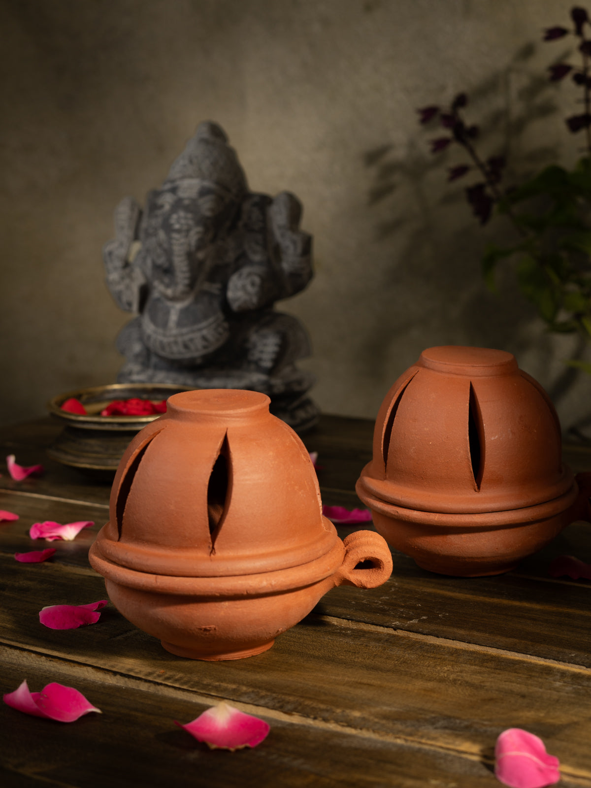 Earthen Clay  Diyas with Lid (2 Quantity)