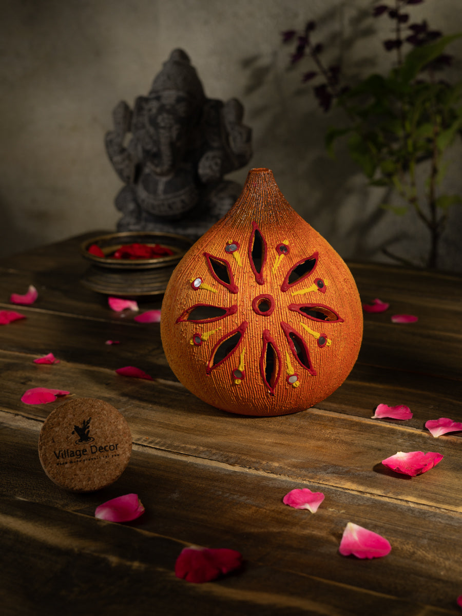 Handmade Coconut Shape lamp Holder with lamp, Height - 5 inch (Painted)