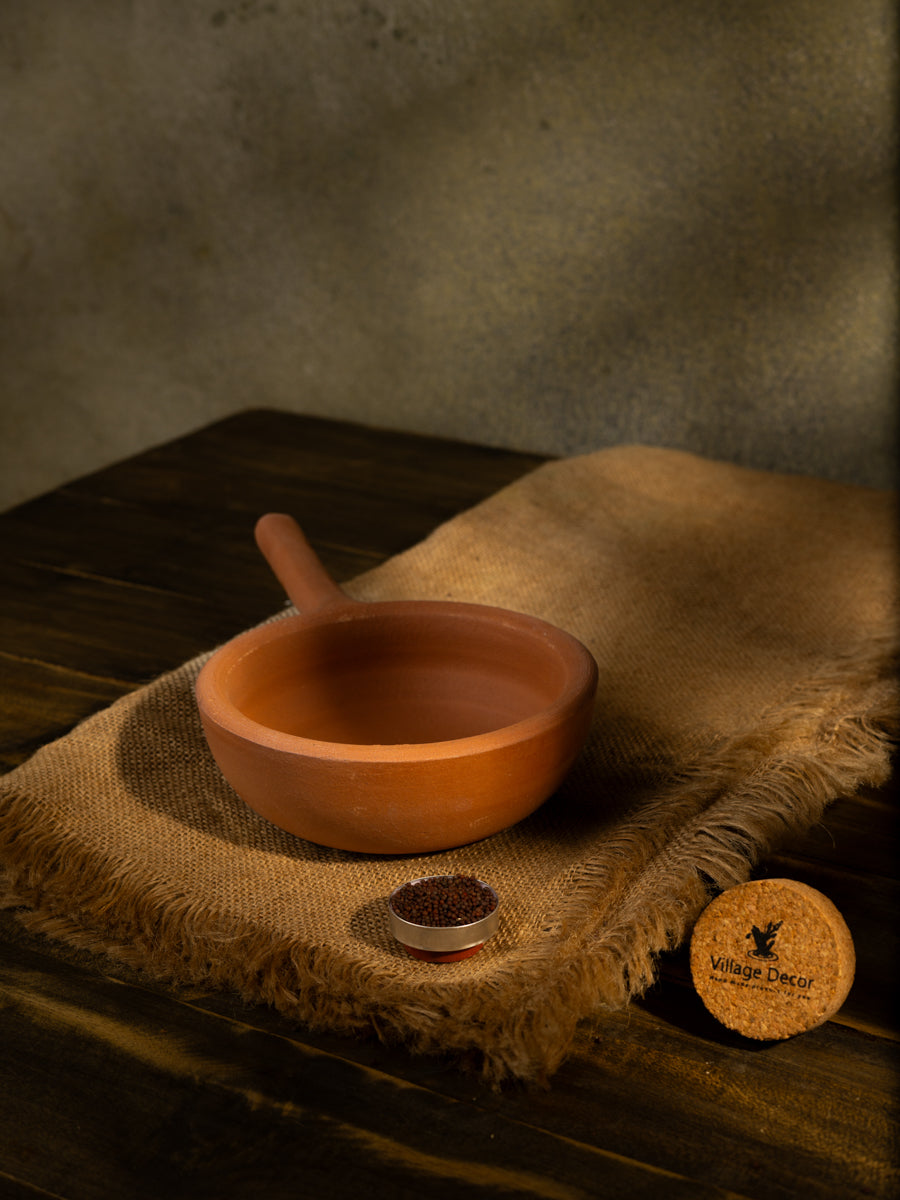 Earthen Clay Cooking pan / Tadka Pan - 400 ml