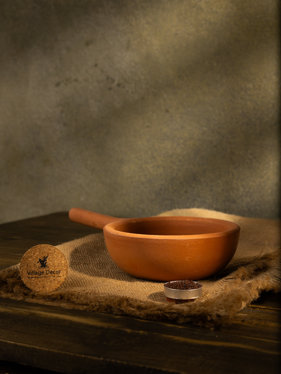 Earthen Clay Cooking pan / Tadka Pan - 400 ml