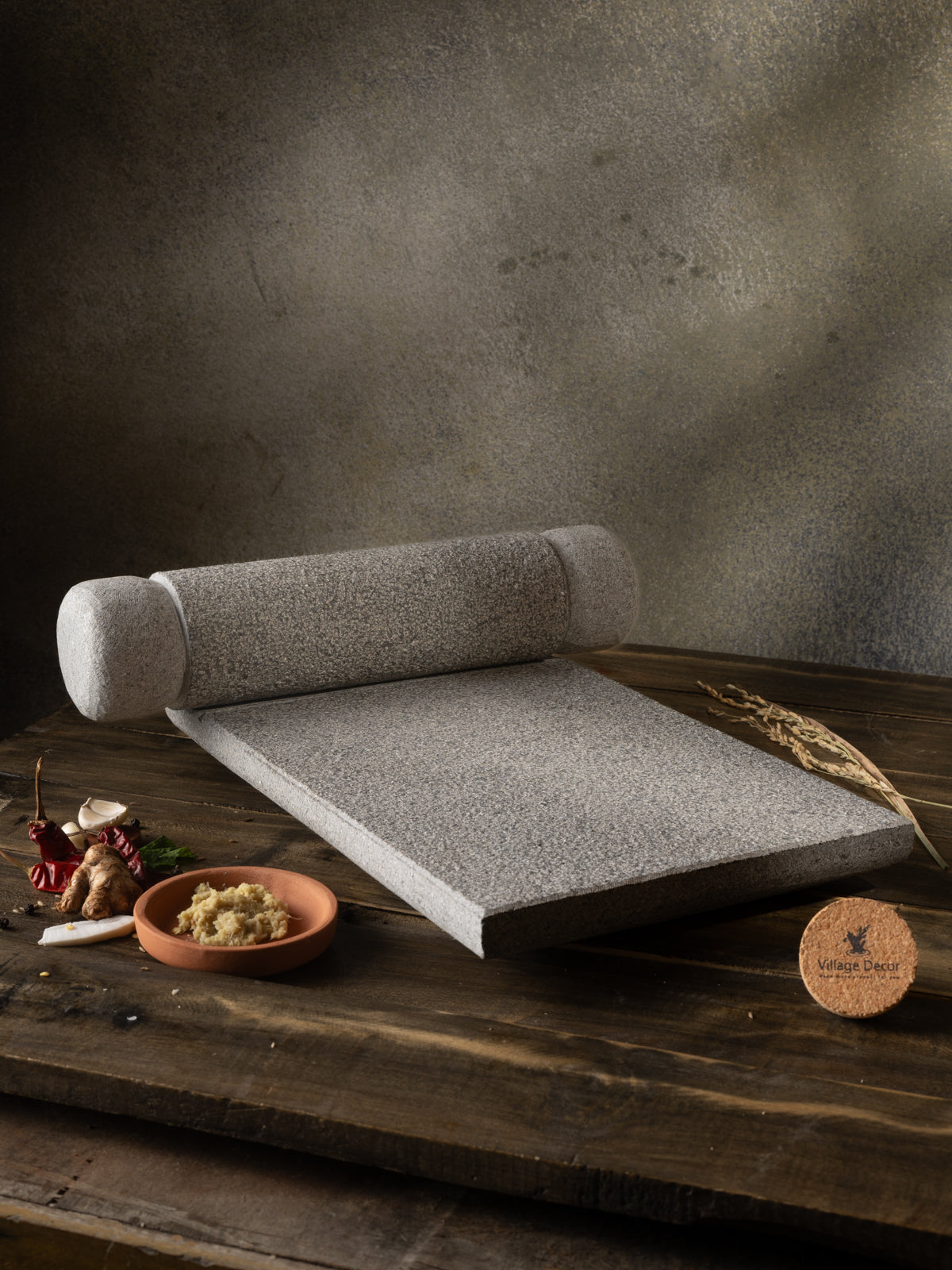 Granite Unpolished Sil Batta | Ammikallu | Mortar and Pestle (L * B - 15 inch * 10 inch)