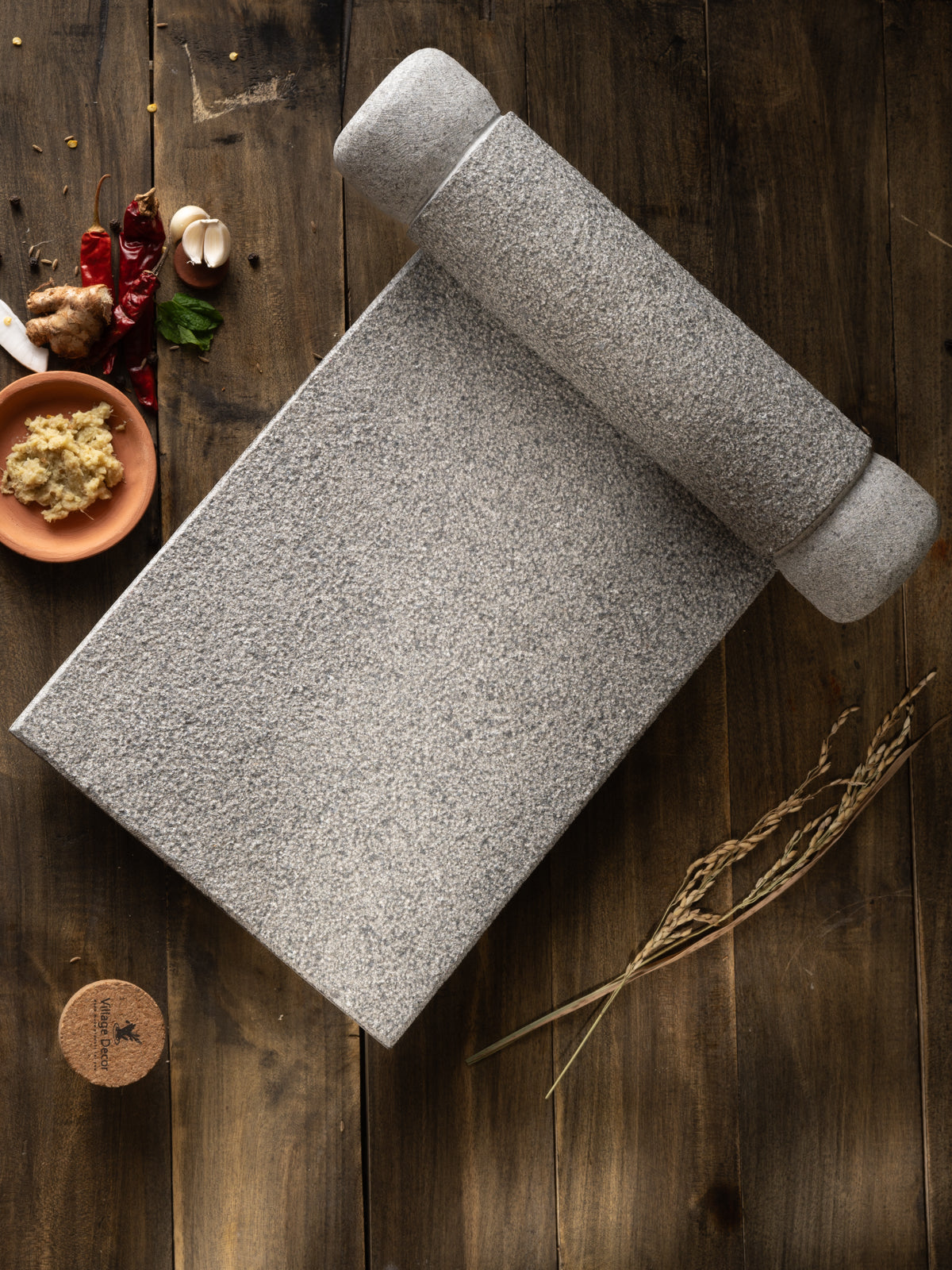 Granite Unpolished Sil Batta | Ammikallu | Mortar and Pestle (L * B - 15 inch * 10 inch)