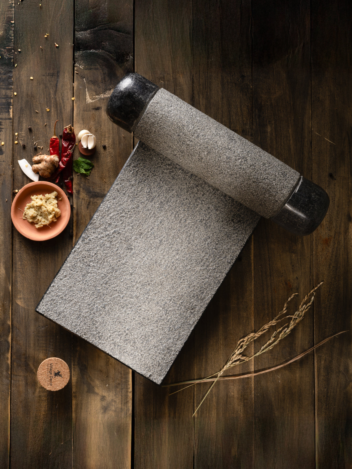 Granite Polished Sil Batta | Ammikallu | Mortar and Pestle (L * B - 15 inch * 10 inch)