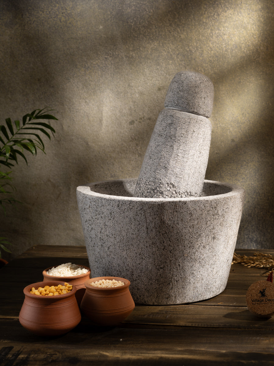 Black Stone Unpolished Attukal | Rubbu Rollu | Mortar & Pestlel ( B*H -10*6 inch)