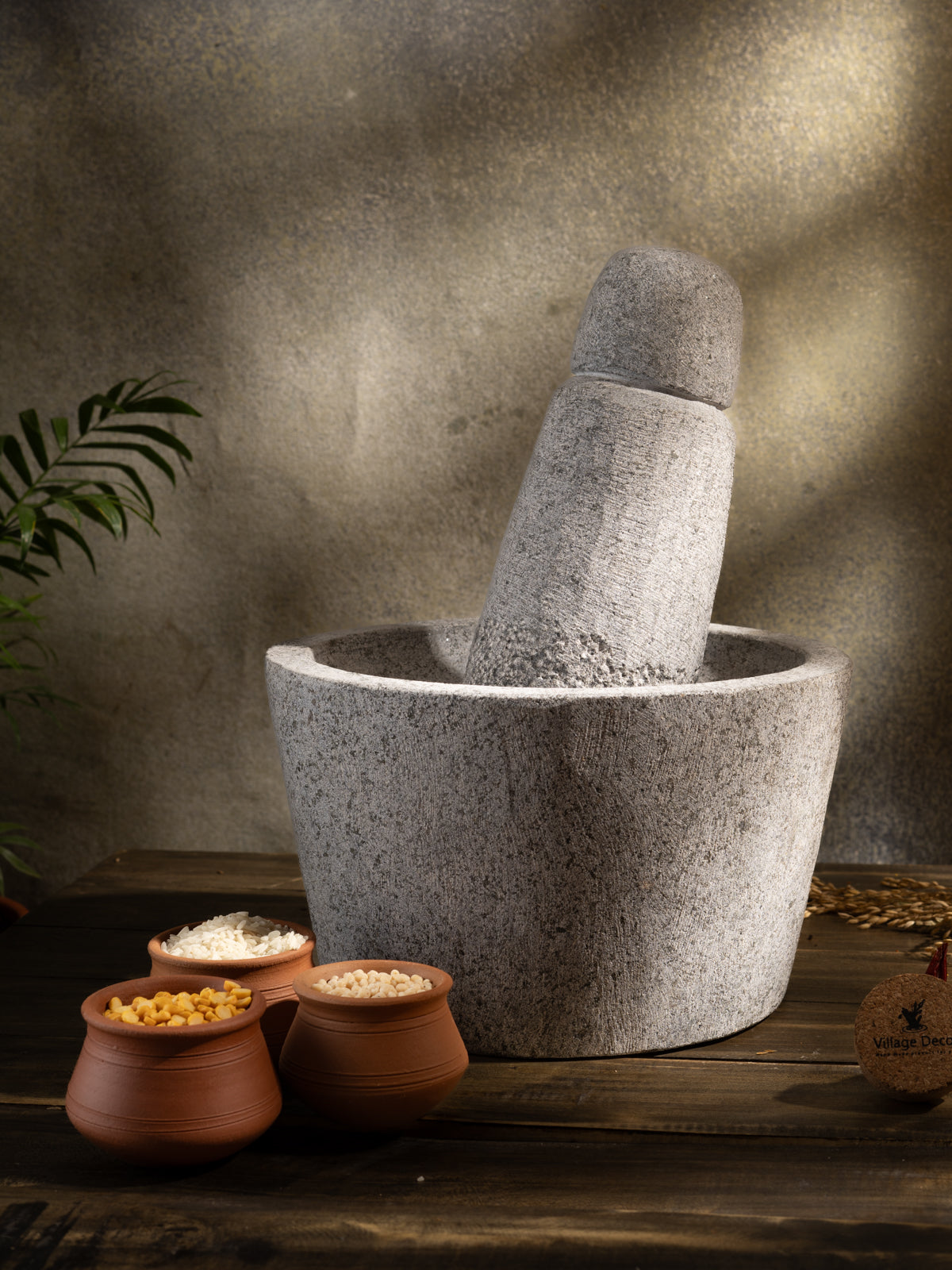 Black Stone Unpolished Attukal | Rubbu Rollu | Mortar & Pestle (B * H - 12 * 7 inch)
