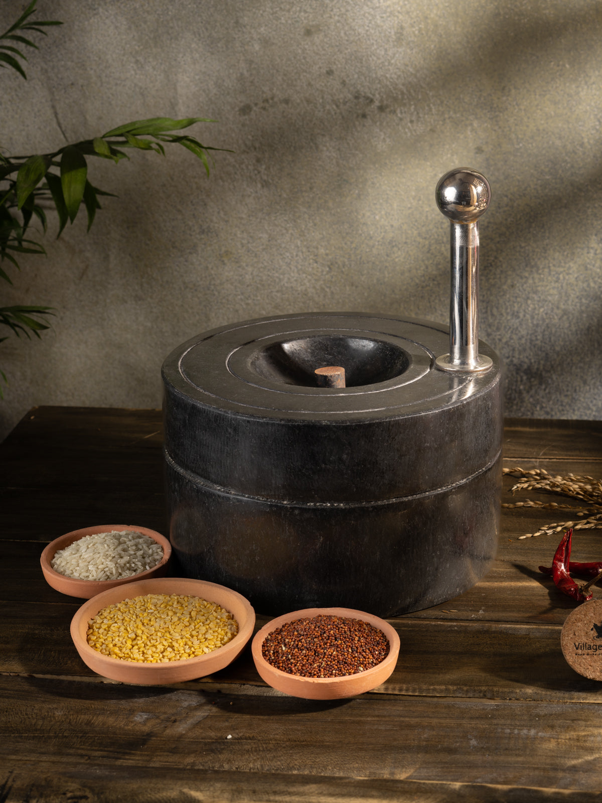 Black stone Handmade | Patthar Ki Chakki | Stone Mill/Grinder (Dia - 9 inch)