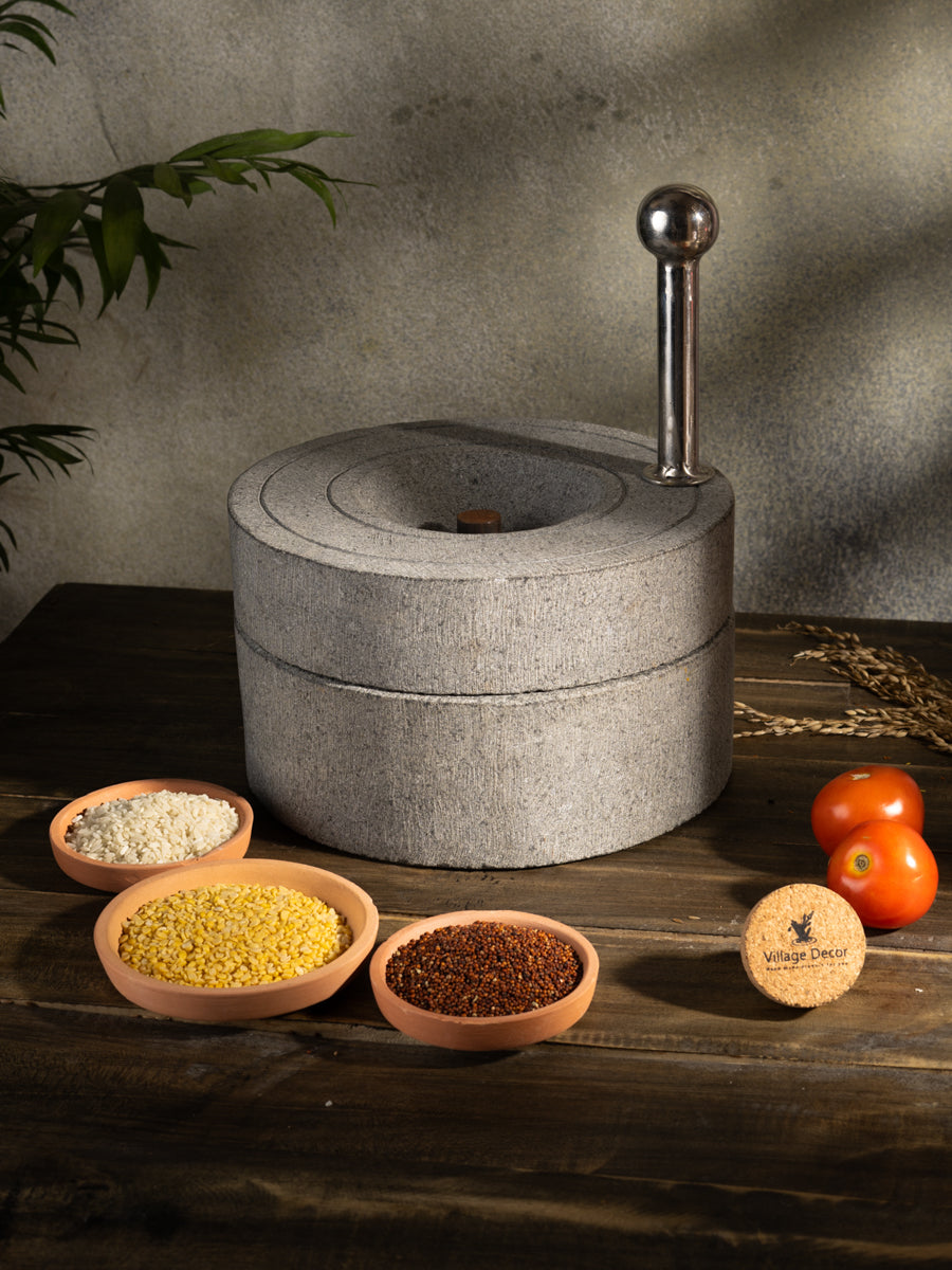 Black stone Handmade Atta Chakki| Stone Mill | Patthar Ki Chakki, Premium Quality,100% natural and Traditional (Dia - 7 inch)