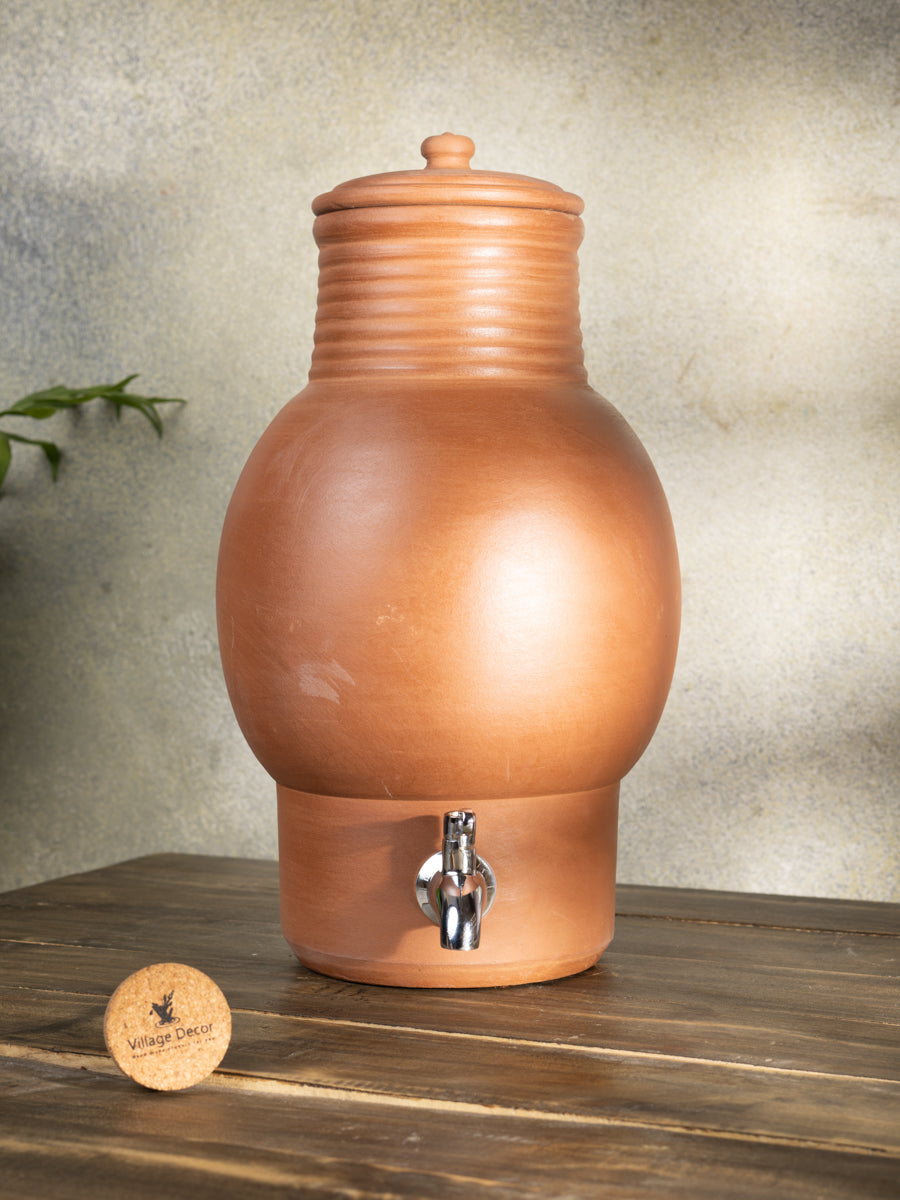 Village Decor Earthen Clay Water Pot with Lid &tap (Pre-seasoned) -4000ml