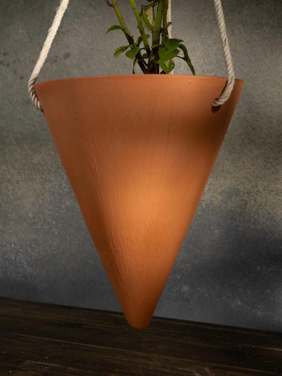 Terracotta Hanging Cone Planter with Rope