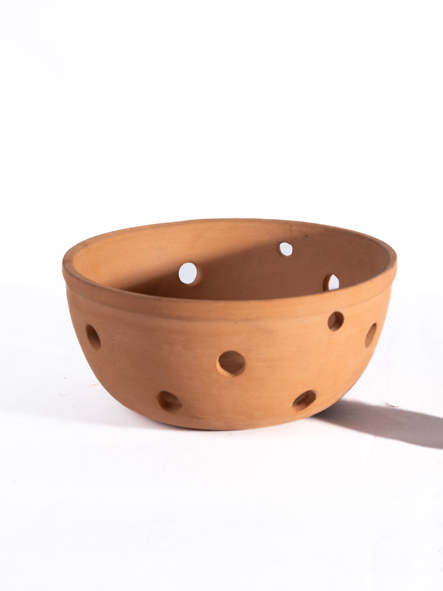 Village Decor Terracotta Hanging Bowl Shape Orchid Planter wit Rope (Dia - 8.8 inch)