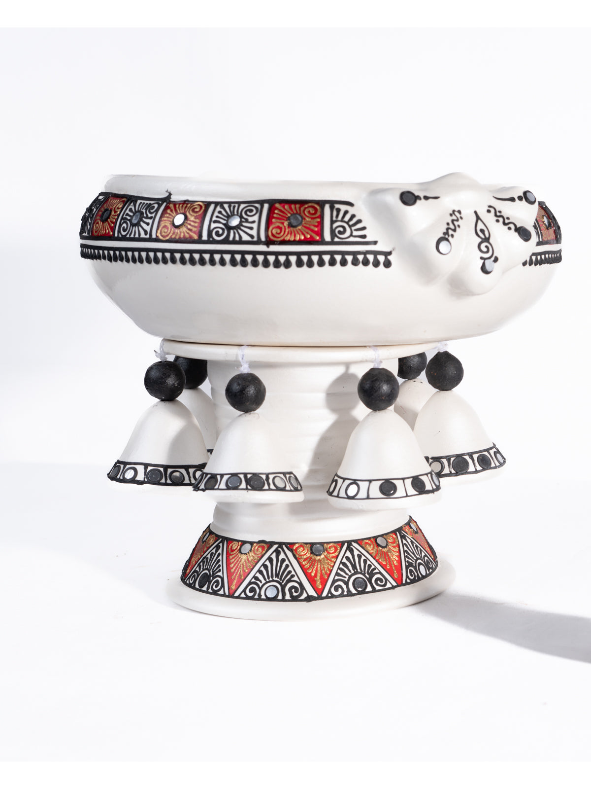 Terracotta Decorative Flower urli with stand White - 6inch