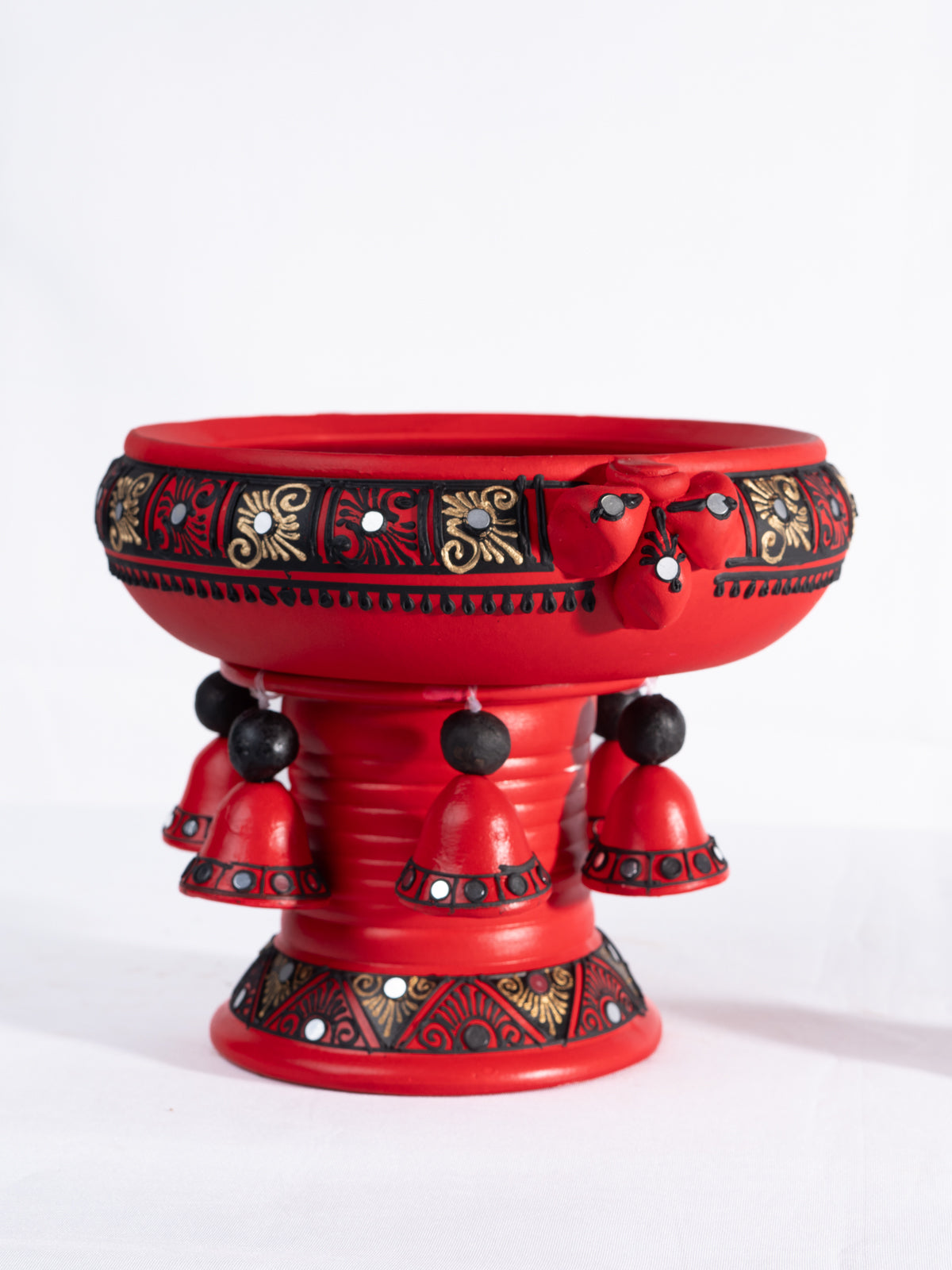 Terracotta Decorative Flower urli with stand Red - 6inch