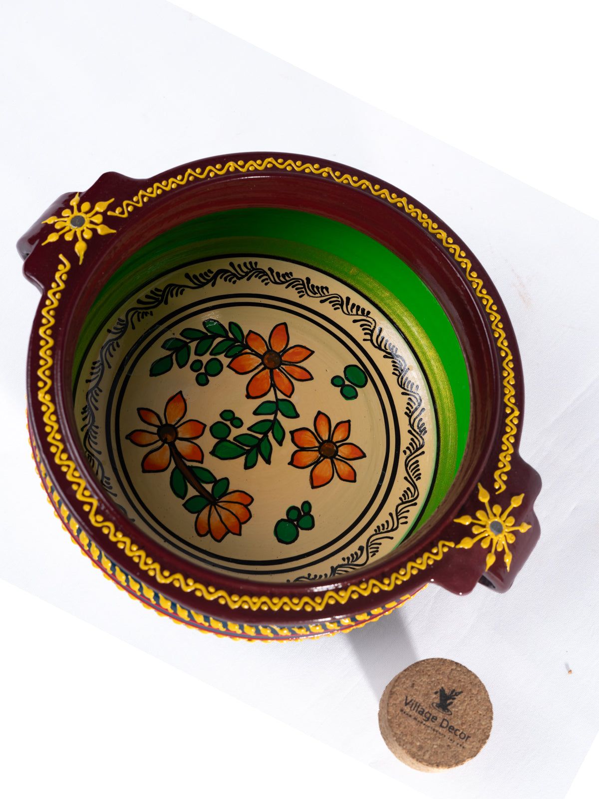 Hand Painted  Terracotta urli/Decorative Bowl (Green)