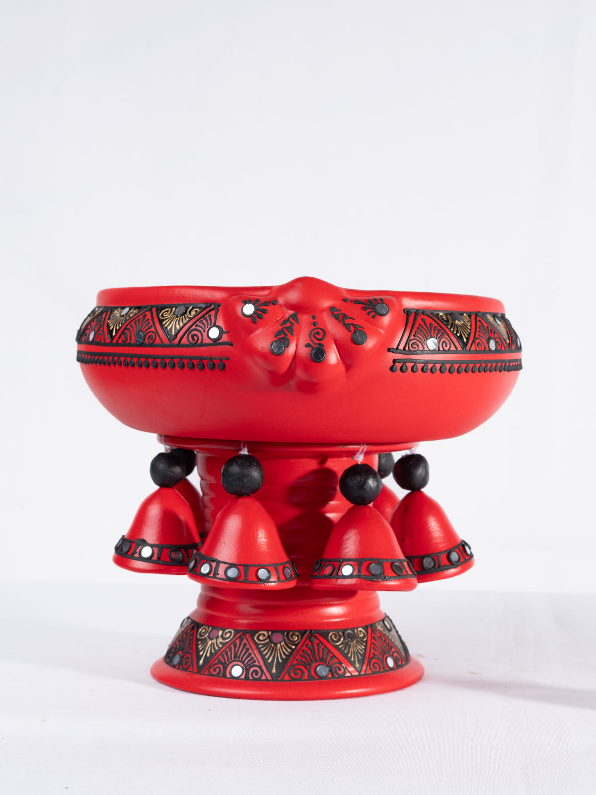 Terracotta Decorative Flower urli with stand Red - 8.5inch
