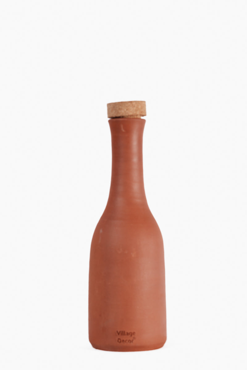 Terracotta clay Water Bottle with Wooden Cork (Pre-Seasoned) - 800 ml