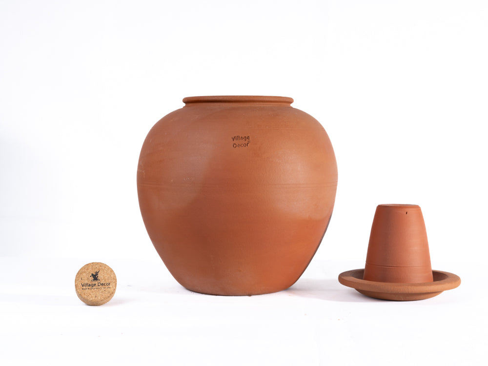 Village Decor Earthen Clay Water Pot with Lid (Pre-seasoned) 6000 ml