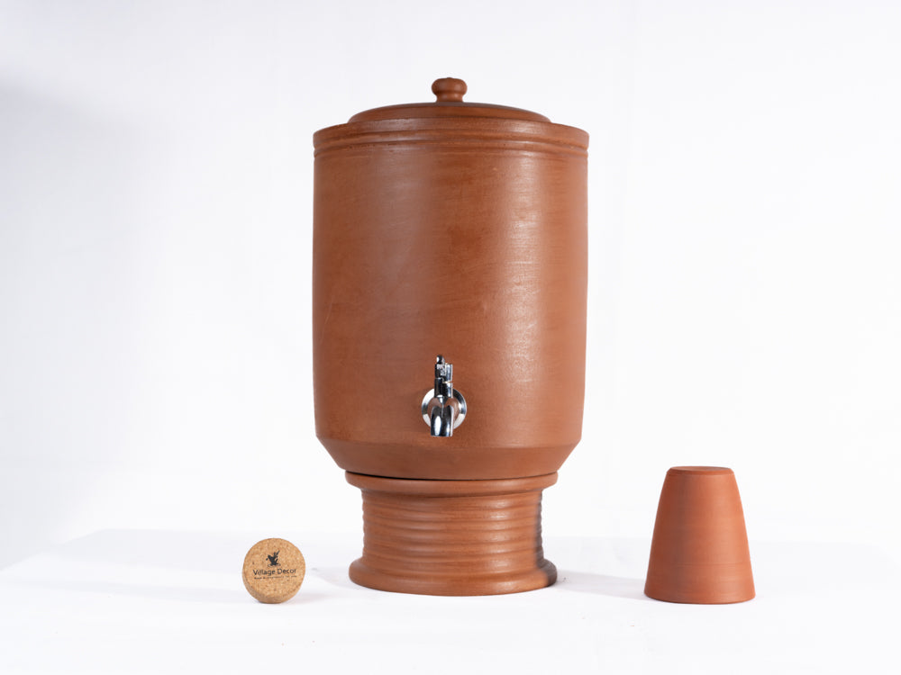 Village Decor Earthen Clay Water Pot with Lid & tap (Pre-seasoned) -7000 ml