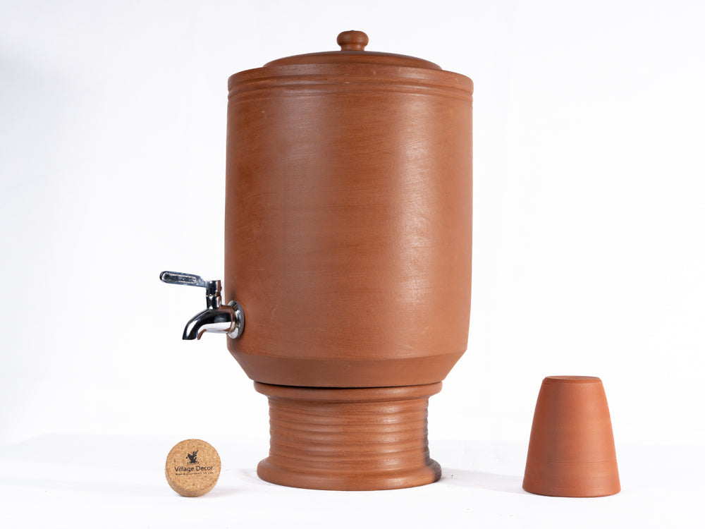Village Decor Earthen Clay Water Pot with Lid & tap (Pre-seasoned) -7000 ml