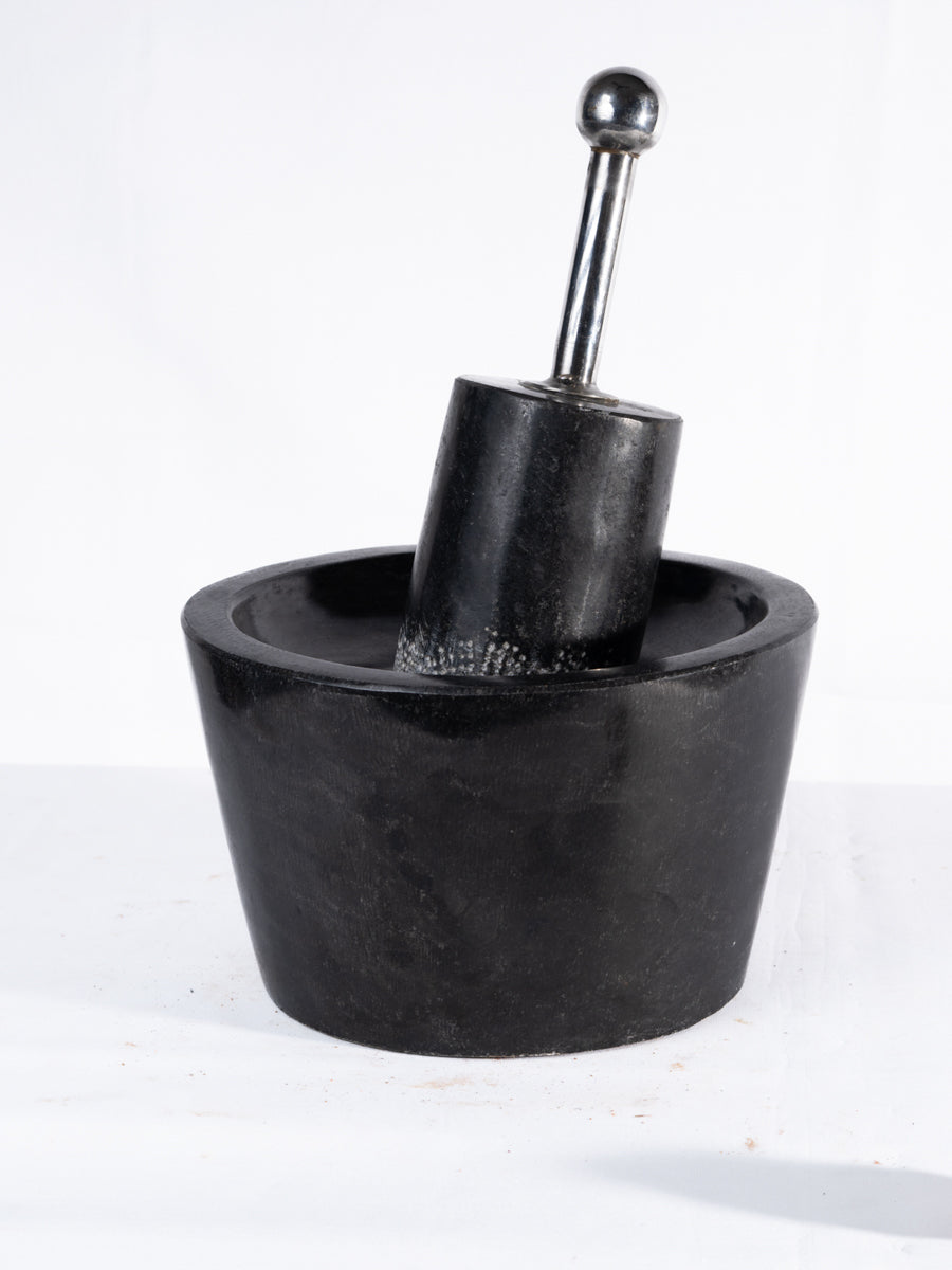 Black Stone Polished Traditional Manual Grinder stone|  attukal metate mortar & pestle| Rubbu rollu (W * H - 10 * 6 inch)