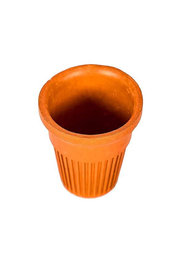Top view of terracotta disposable chai tea cup, showcasing natural clay texture and round open mouth design.

