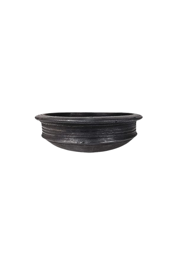 Handmade black earthen clay cooking pot for traditional Indian recipes, gas stove safe and eco-friendly.

