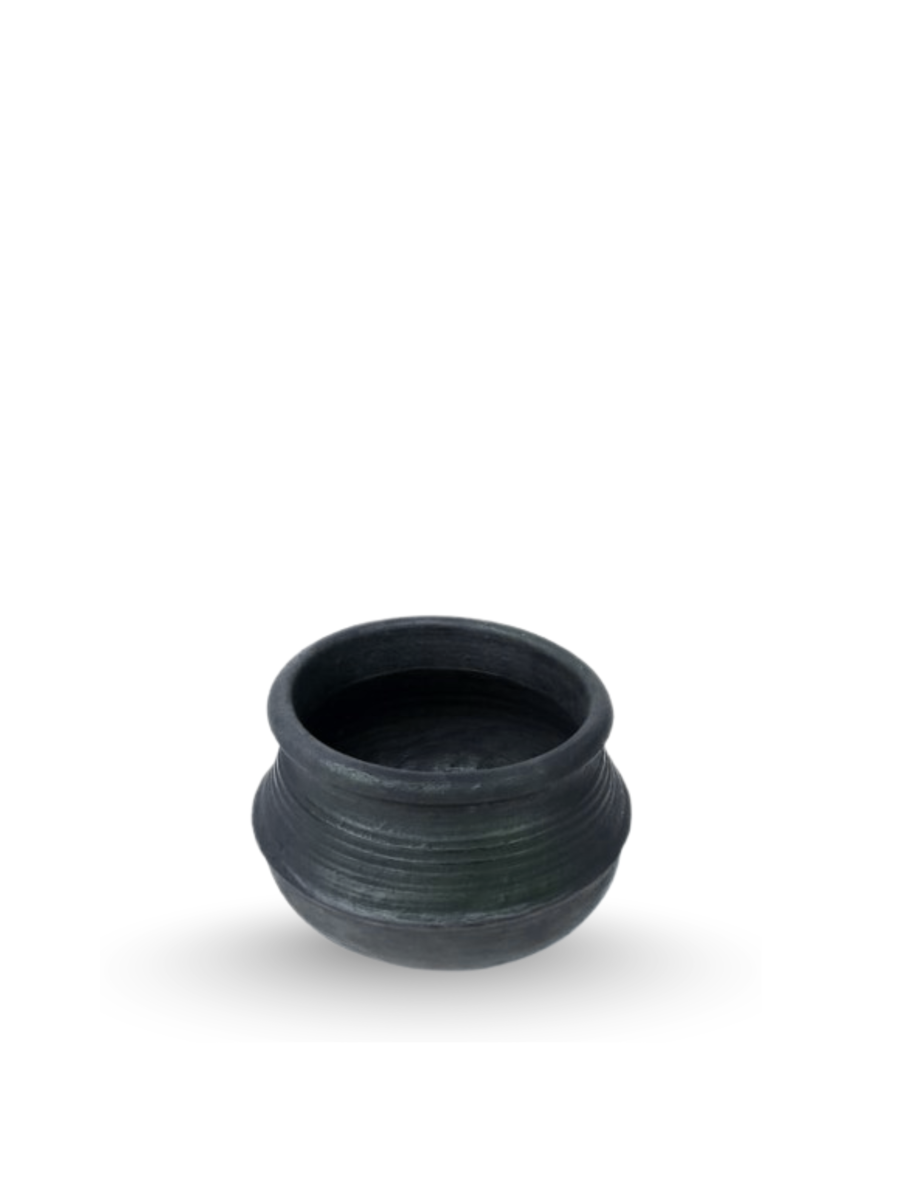 Handmade black earthen clay cooking pot for traditional Indian recipes, gas stove safe and eco-friendly.
