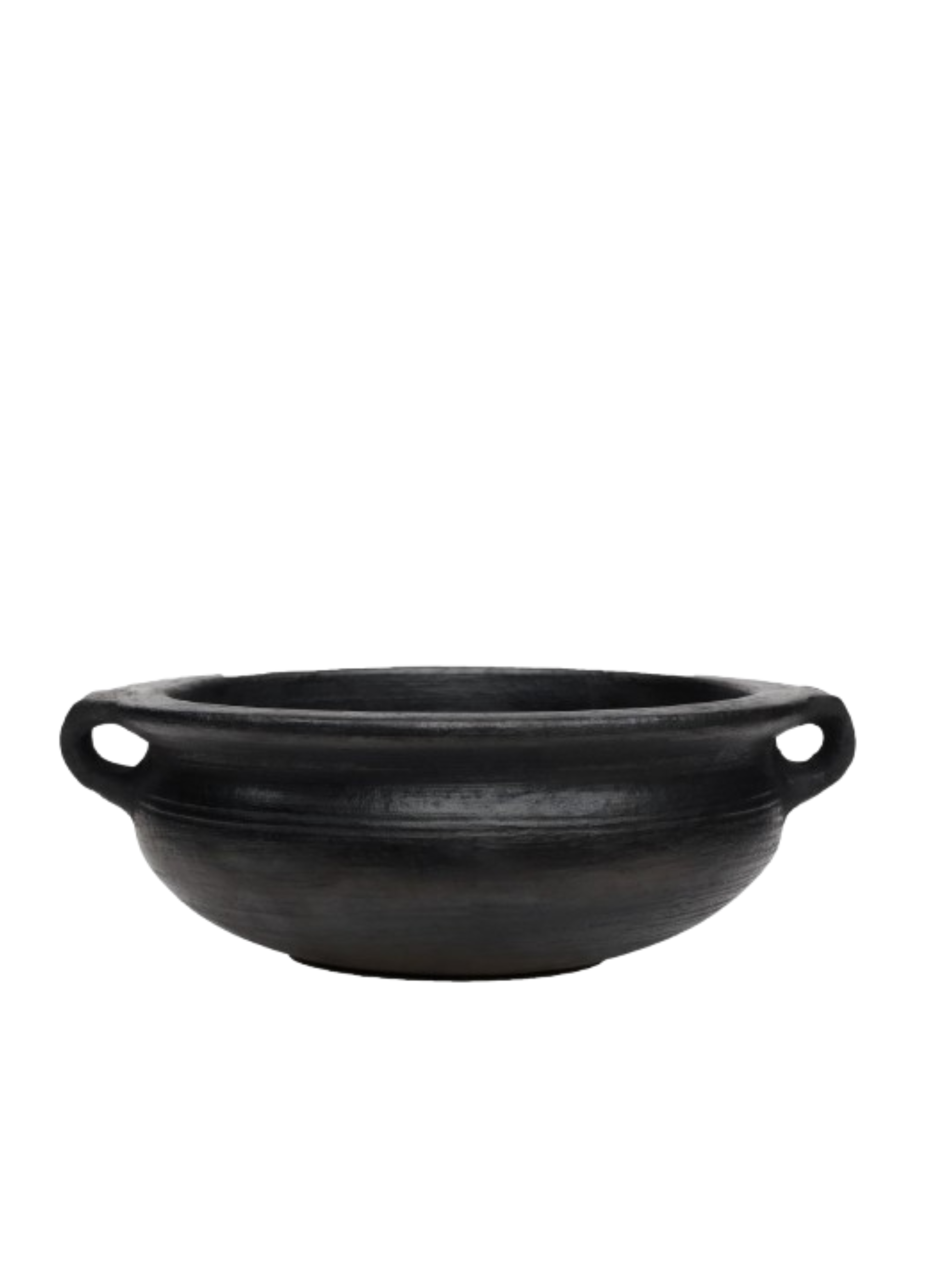 Handmade black earthen clay cooking pot for traditional Indian recipes, gas stove safe and eco-friendly.
