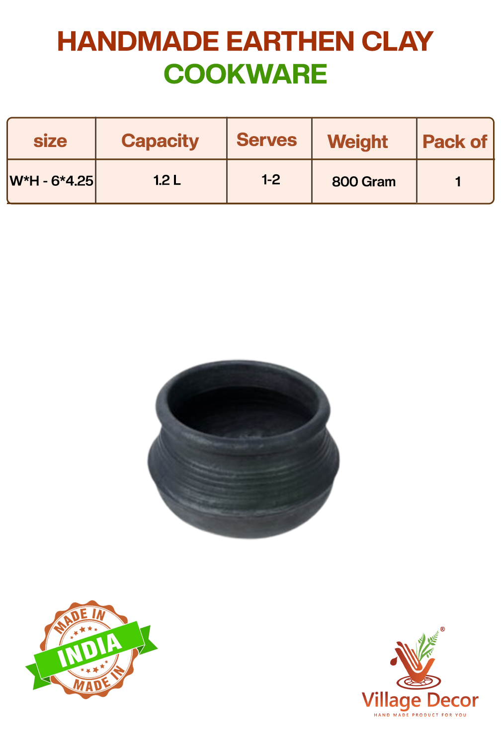 Non-toxic earthen black clay cookware for healthy cooking – handcrafted and eco-friendly.
