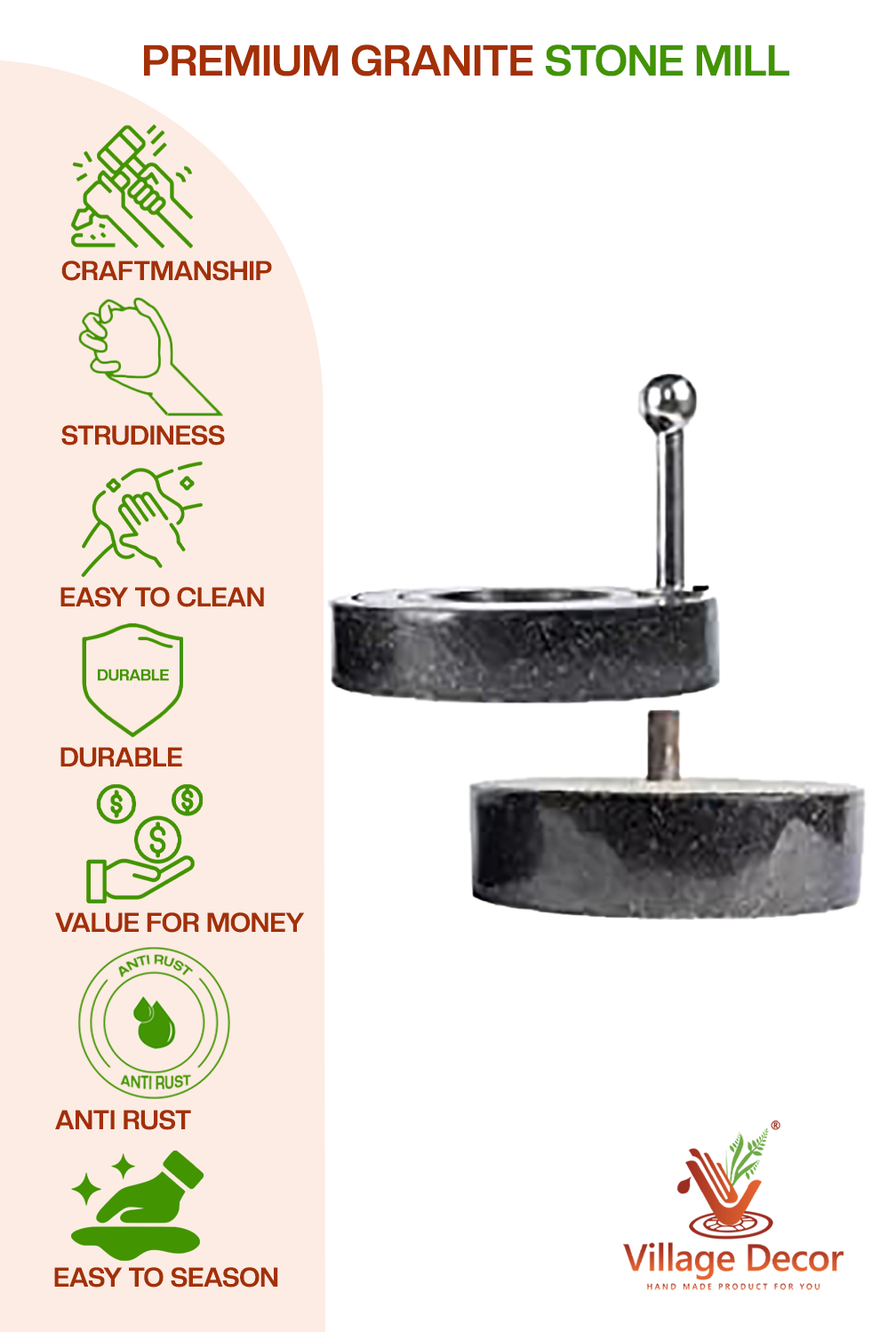 Black stone Handmade | Patthar Ki Chakki | Stone Mill/Grinder (Dia - 9 inch)