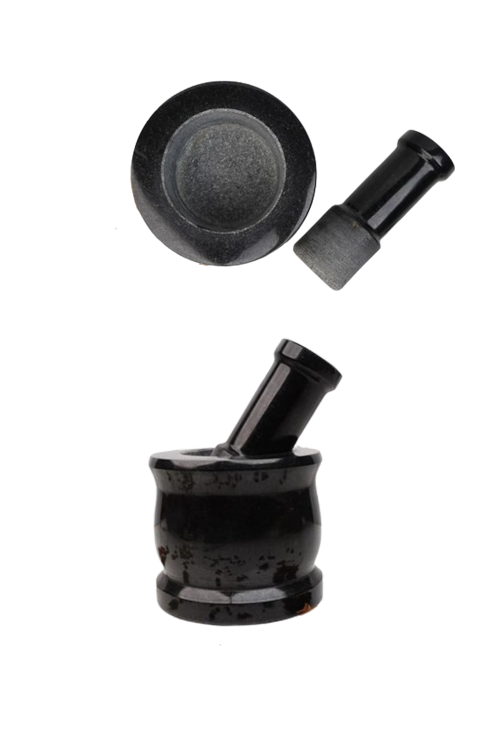 Granite Stone Mortar and Pestle Set (Hamam Dasta) – Traditional Ginger Garlic Crusher on White Background.

