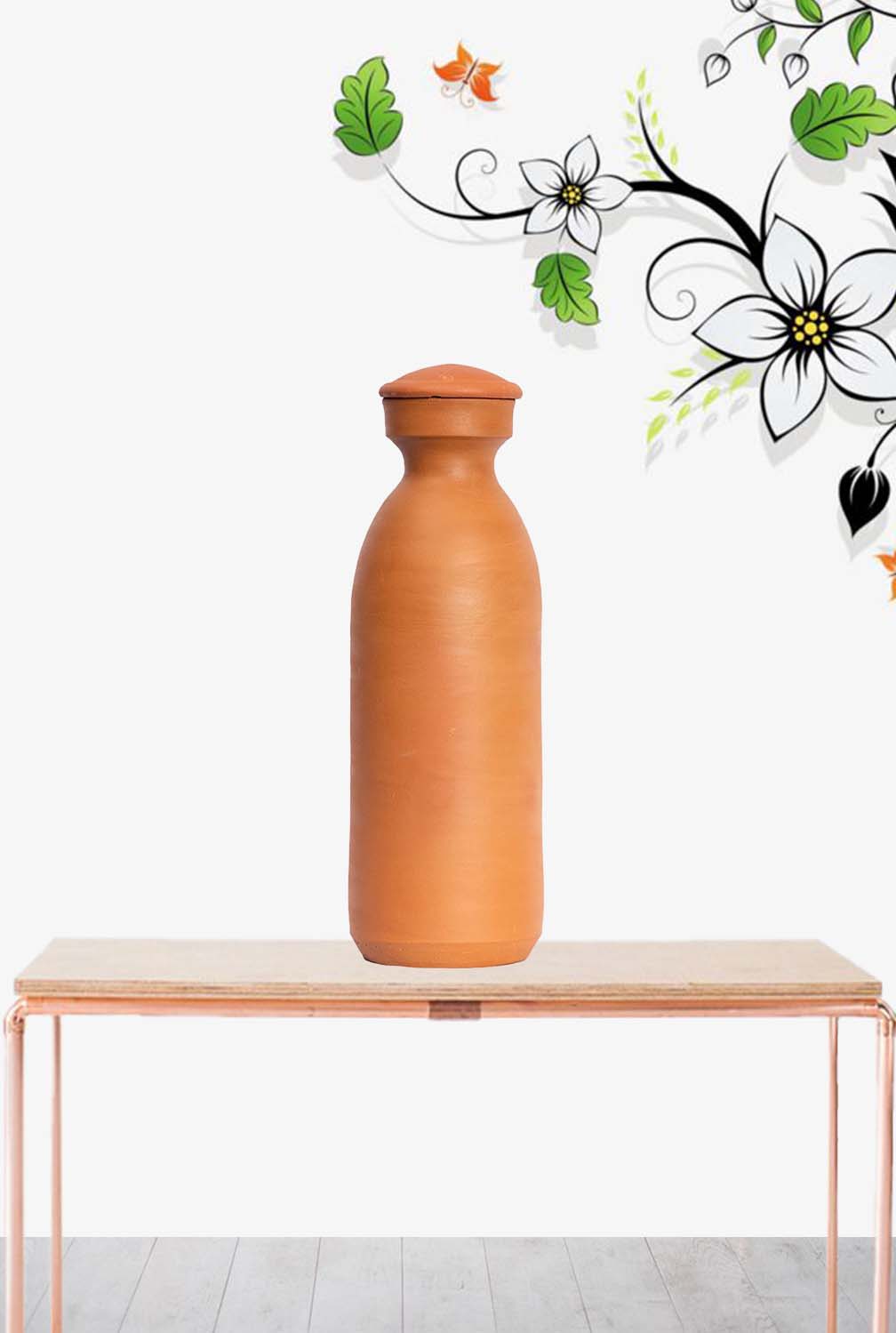 Village Decor Terracotta clay water bottle with lid (Pre-seasoned) 1000 ML