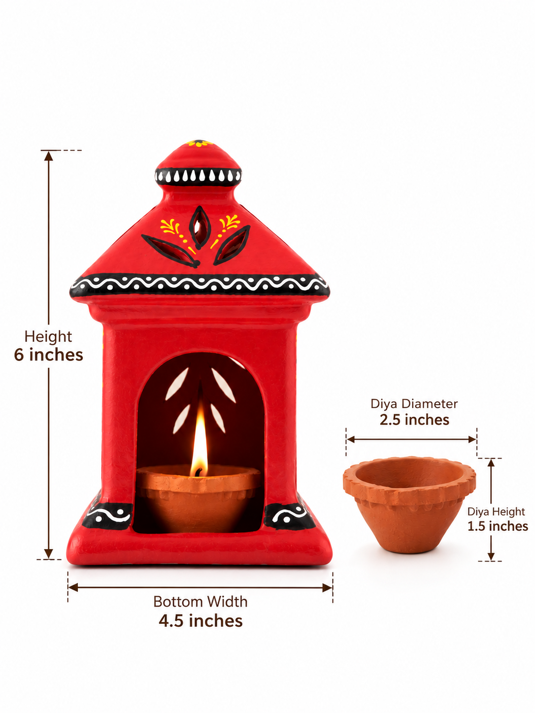 Terracotta Diya for Puja and Festivals  | Handmade Terracotta Oil Lamp - Red Color
