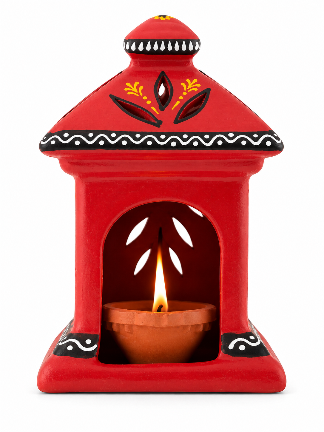 Terracotta Diya for Puja and Festivals  | Handmade Terracotta Oil Lamp - Red Color