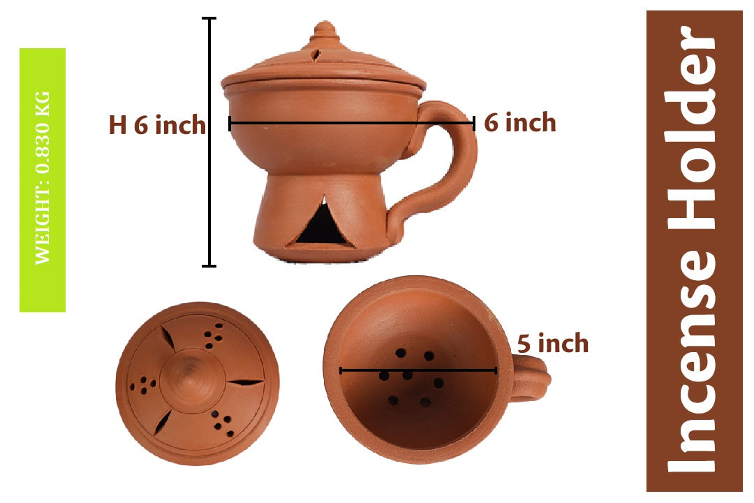 Earthen Clay Sambrani Holder with lid Incense Holder - Pack 1