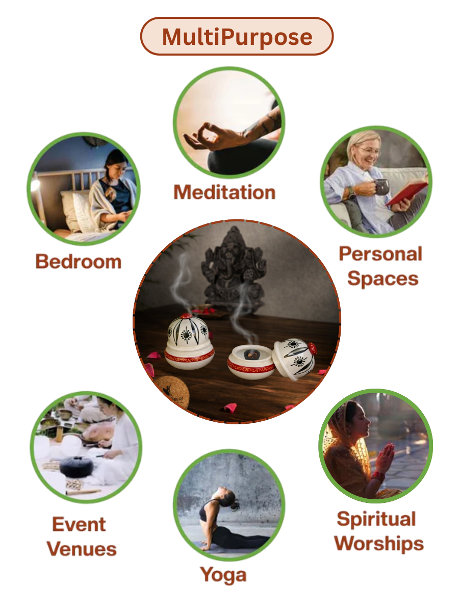 Multipurpose incense holder ideal for bedroom, yoga, meditation, spiritual worship, personal spaces, and events.

